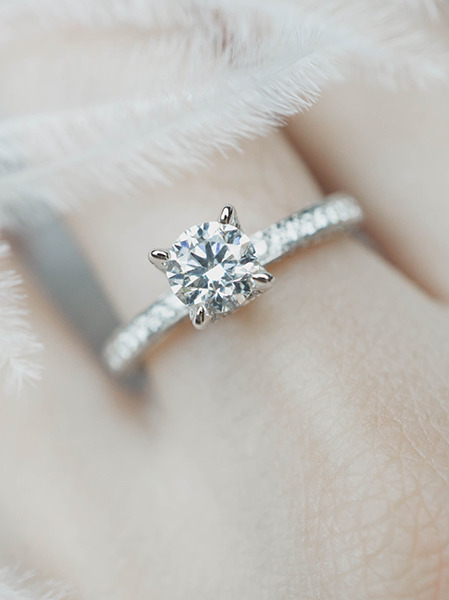 Lab Grown Diamond Engagement Ring on Finger